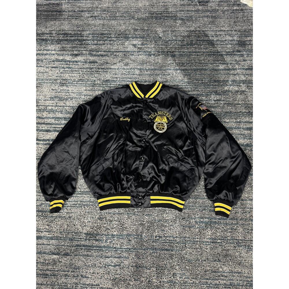 Vintage Teamsters King Louie Sz XL USA Embroidered Black Jacket